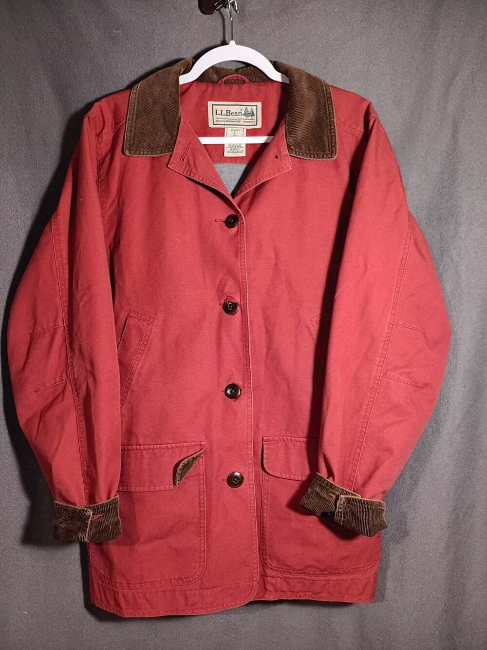 LL Bean Chore Jacket Size Large Red Canvas Barn Field Coat Corduroy Thinsulate - Picture 2 of 7